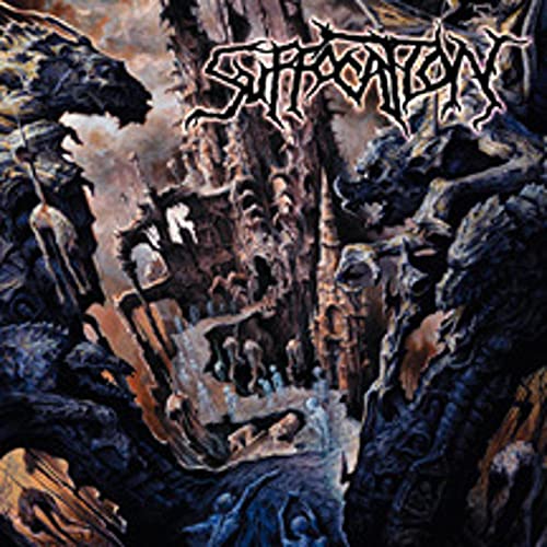 Suffocation album cover: dark, chaotic artwork with gothic lettering and figures.