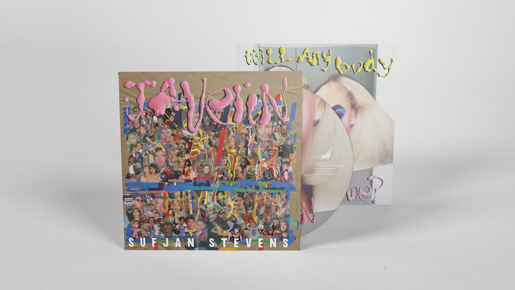 Sufjan Stevens' "Javelin" CD case with colorful, collage-style cover art.