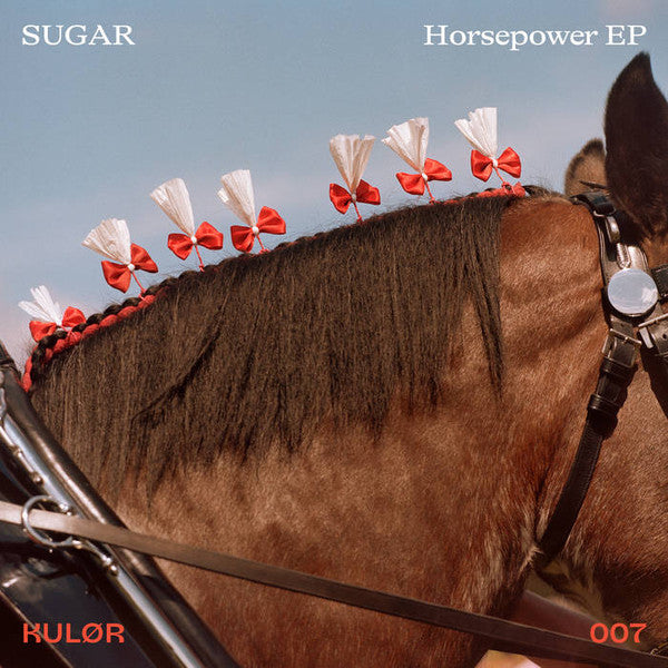 Album cover for Sugar’s “Horsepower EP” featuring a horse with ribbons.