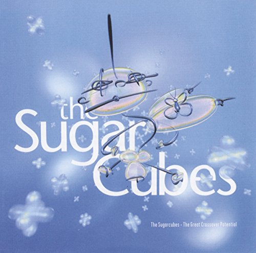 Blue album cover featuring white text The Sugarcubes and abstract iridescent bubble-like shapes.