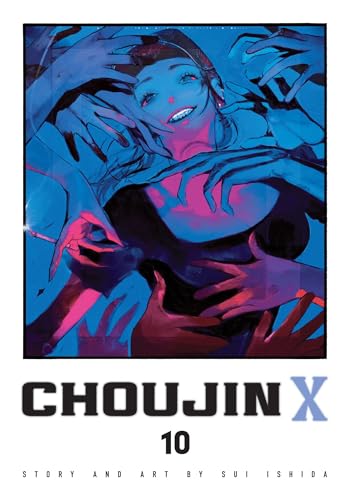 A manga cover with a woman surrounded by hands and blue and pink hues.