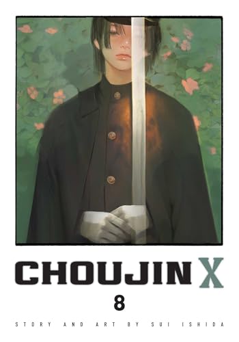 Manga cover featuring a character in a black coat holding a sword before flowers.
