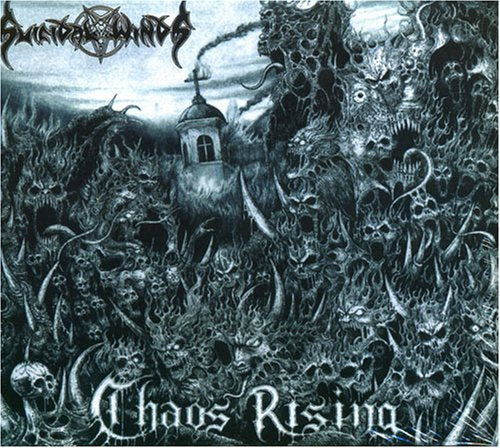 Dark, detailed album cover with a church, demons, and swirling smoke.