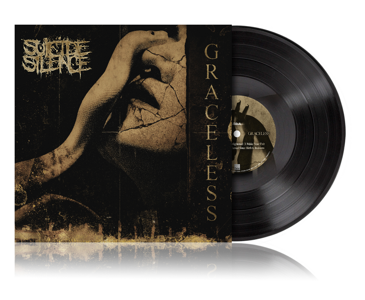 Suicide Silence "Graceless" vinyl record with distressed face artwork.
