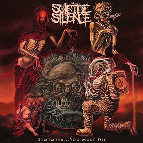 Suicide Silence album cover: dark, surreal imagery with skeletal figures.