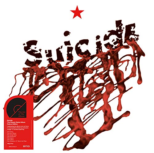 Red album cover with "Suicide" in dripping letters and a red star above.