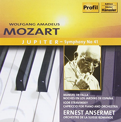 CD cover featuring Mozart, a piano keyboard, and conductor Ernest Ansermet.