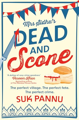 Book cover: “Dead and Scone” with knife, scone, and bunting.