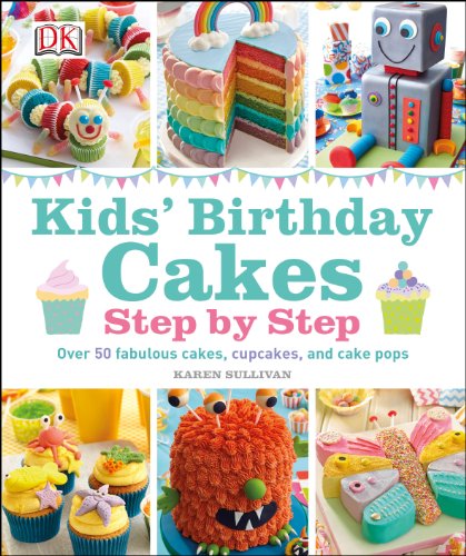 Book cover featuring colorful, decorated birthday cakes and cupcakes for children.