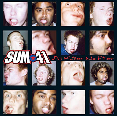 Album cover for Sum 41’s “All Killer No Filler” featuring distorted facial expressions.