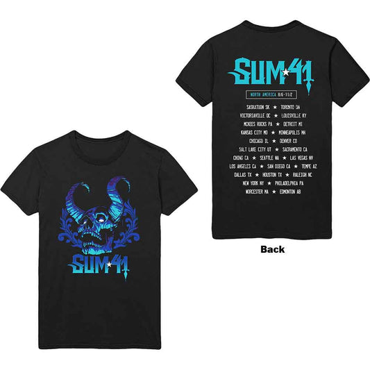 Black Sum 41 t-shirt with a blue demon graphic on the chest.