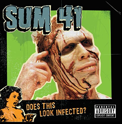 Sum 41 album cover: zombie-like face with blood, green and black background.