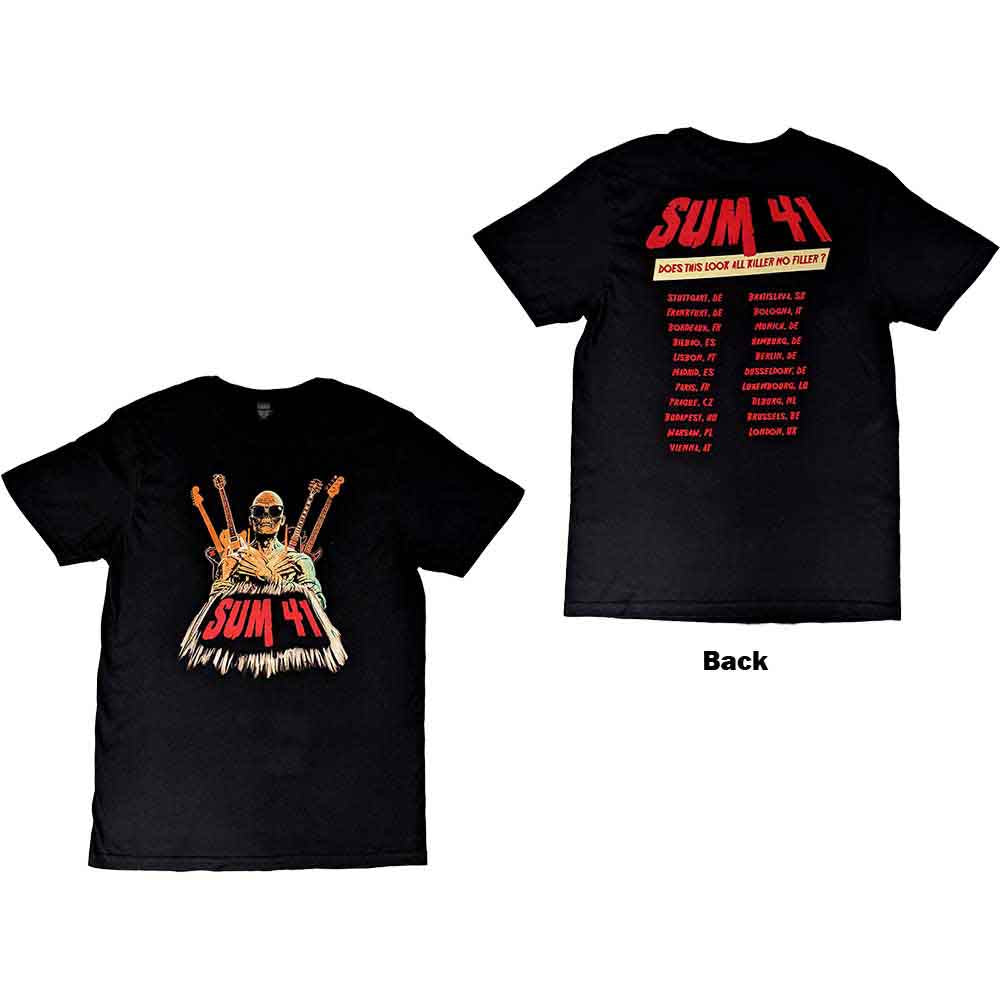 Black unisex t-shirt with Sum 41 European Tour 2022 graphics on the back.