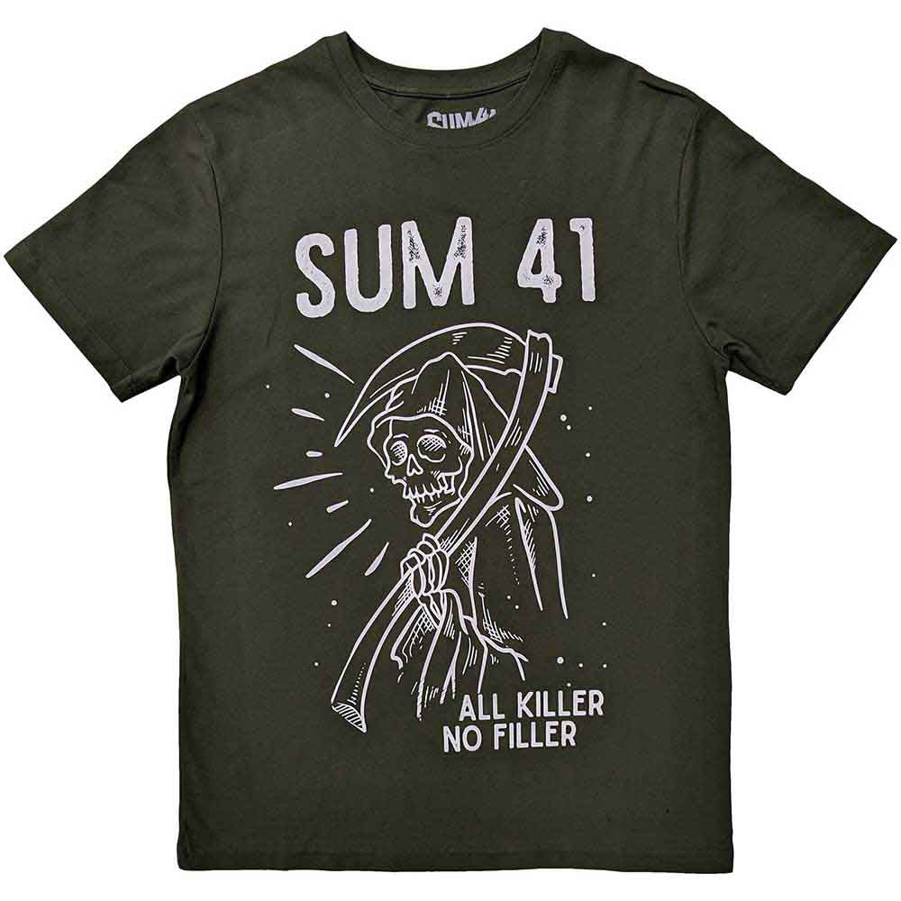 Black unisex t-shirt featuring a reaper design, likely Sum 41 band merchandise.