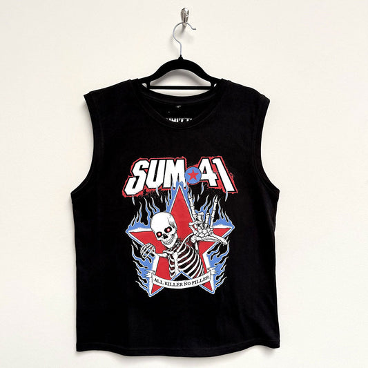 Black tank top with Sum 41's "All Killer No Filler" skeleton graphic, large size.