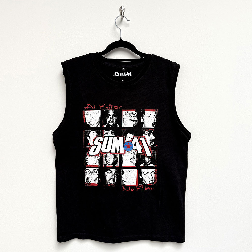 Black tank top with Sum 41's "All Killer No Filler" tracklist printed on the back.