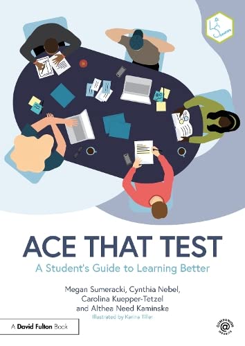 Book cover with students studying around a dark blue table.