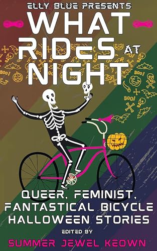Book cover featuring a skeleton riding a pink bicycle against a rainbow background.