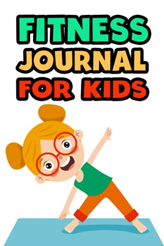 Fitness journal cover with cartoon girl stretching on a mat.