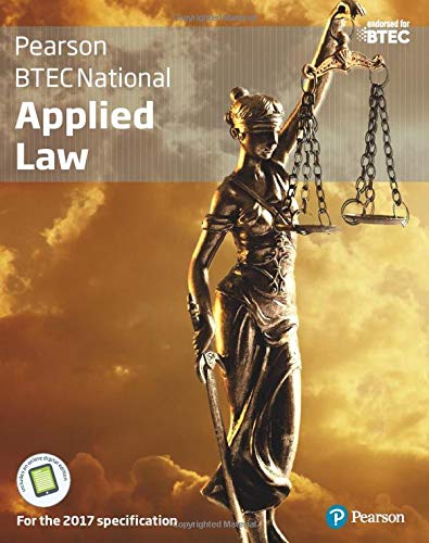 BTEC Applied Law textbook cover with a statue of Lady Justice.