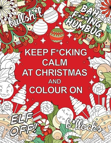 Red coloring book cover with festive doodles and swear words.