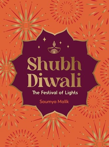 Book cover with Diwali greeting, golden fireworks, and a purple emblem.