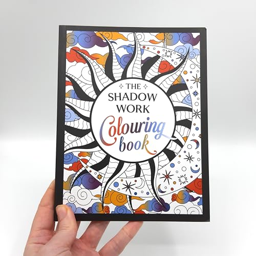 Colouring book cover with black and colourful sun and moon design.