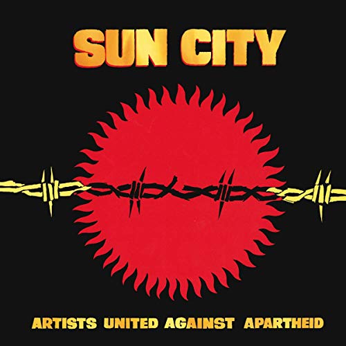 Sun City album cover: red sunburst with barbed wire, black background.