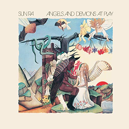 Sun Ra album cover: fantastical painting of angels, demons, and a tree.