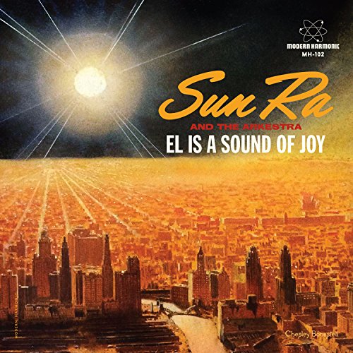Sun Ra album cover: a golden cityscape under a bright sun and dark sky.