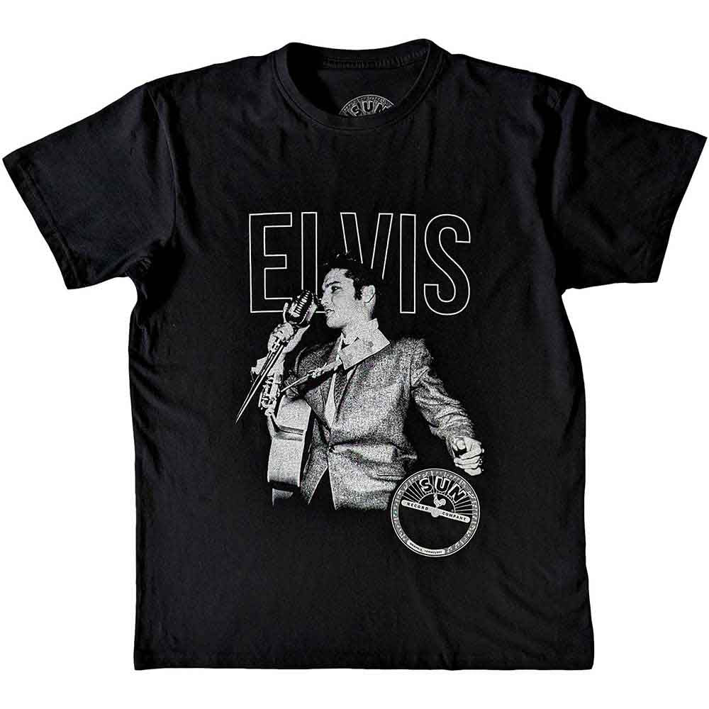 Medium unisex t-shirt featuring a portrait of Elvis Presley from Sun Records.