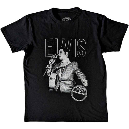 Medium unisex t-shirt featuring a portrait of Elvis Presley from Sun Records.