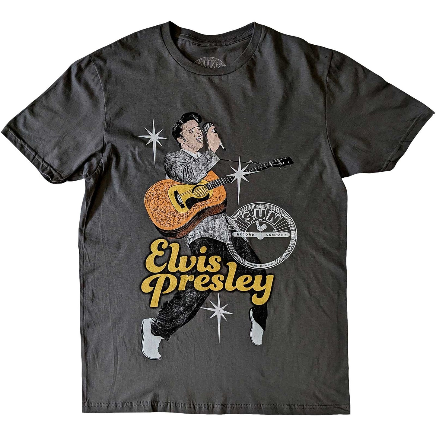 Medium unisex t-shirt featuring Elvis Presley's feet, Sun Records logo.