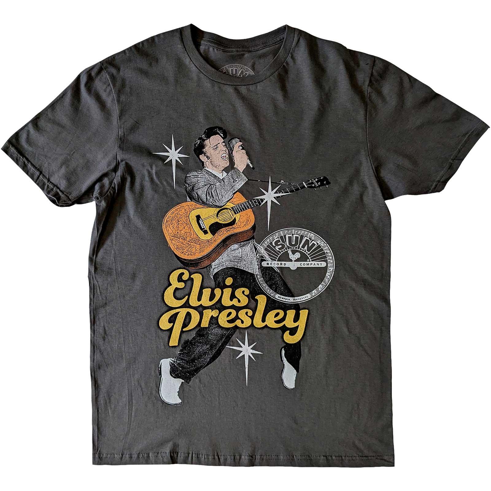 Medium unisex t-shirt featuring Elvis Presley's feet, Sun Records logo.