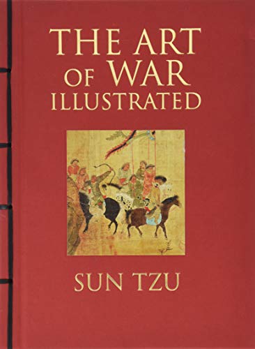 Red book cover with gold text: "The Art of War Illustrated" and artwork.