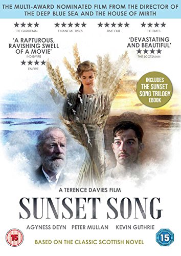 DVD cover for “Sunset Song” featuring actors amidst wheat fields.