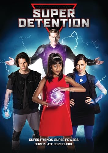 DVD cover for "Super Detention" featuring three young people with superpowers.