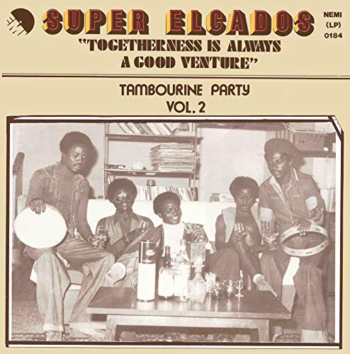 Vintage album cover featuring a group of men with tambourines.