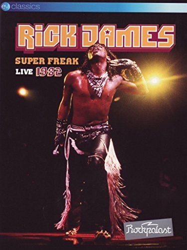 Rick James on DVD cover, performing live in 1982 with a microphone.