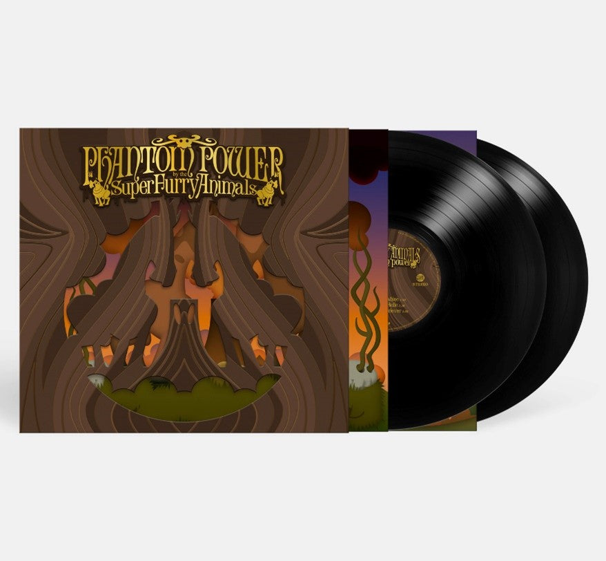 Phantom Power" vinyl record by Super Furry Animals, with forest-themed cover art.