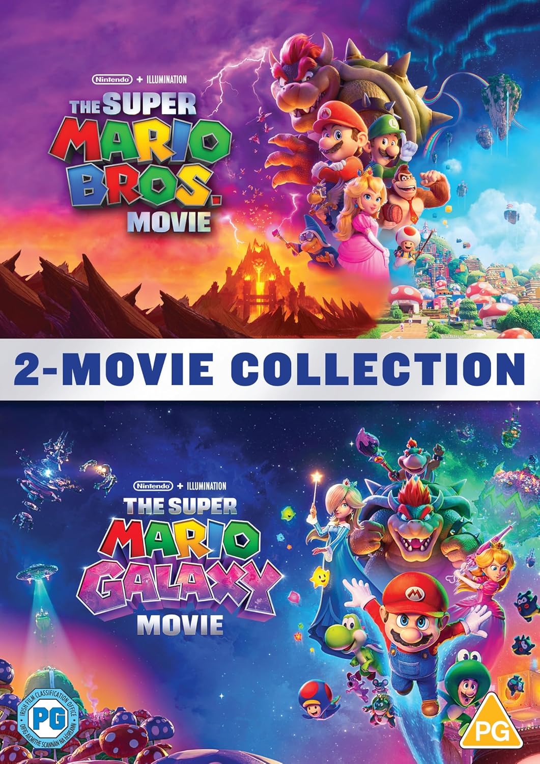 DVD cover for "The Super Mario Bros. Movie" and "The Super Mario Galaxy Movie.