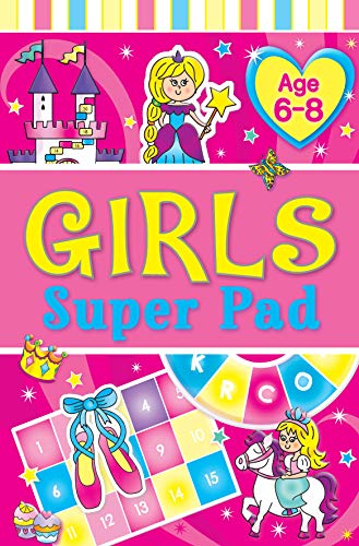 Colorful activity pad for girls with princess and castle illustrations.
