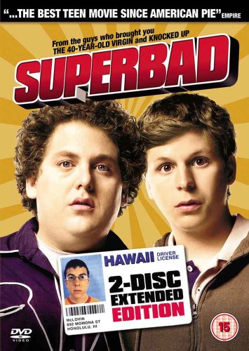 DVD cover for "Superbad" featuring Jonah Hill and Michael Cera.
