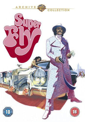 Superfly" DVD cover featuring a man in a suit with a car and woman.