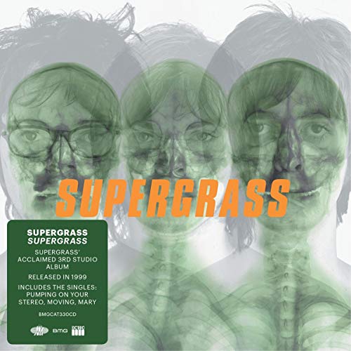 The alt text for the image is: "Album cover with three men's faces and 'SUPERGRASS' in orange text."