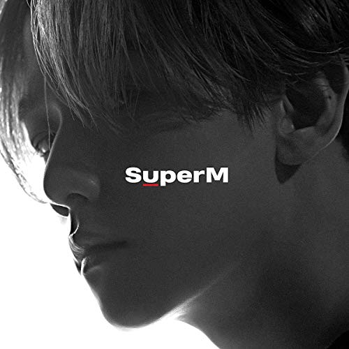 Black and white portrait of a man with “SuperM” text overlay.
