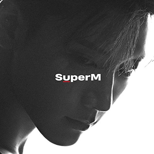 Black and white portrait of a man with "SuperM" text overlay.