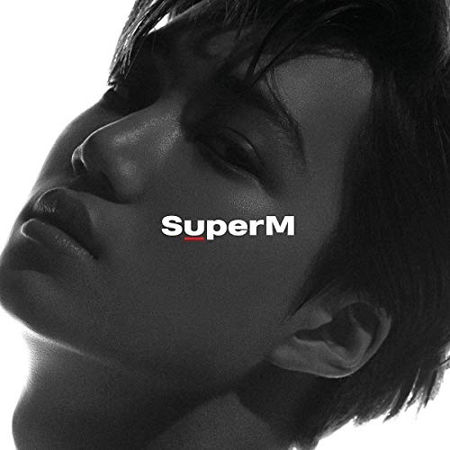 Black and white album cover featuring a close-up of a man’s face and “SuperM” text.