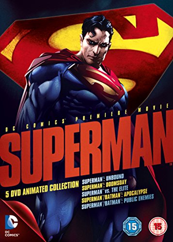"Superman DVD cover featuring animated Superman in iconic costume with red and yellow emblem."