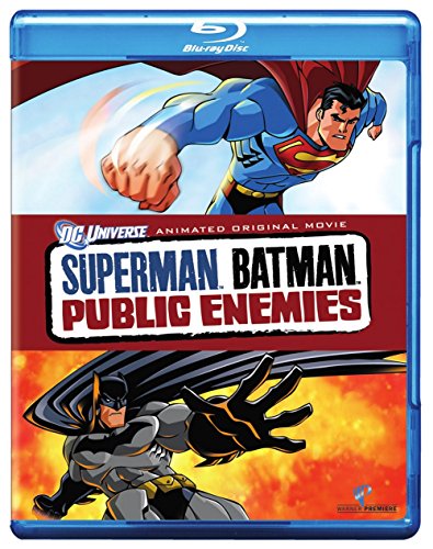 Blu-ray cover for "Superman/Batman: Public Enemies" featuring Superman and Batman.